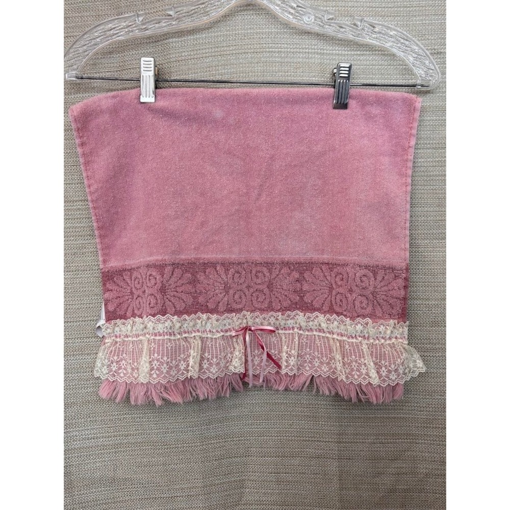 Vintage Cannon Santa Cruz Pink Hand Towel Lace Ribbon Modified Cottagecore USA